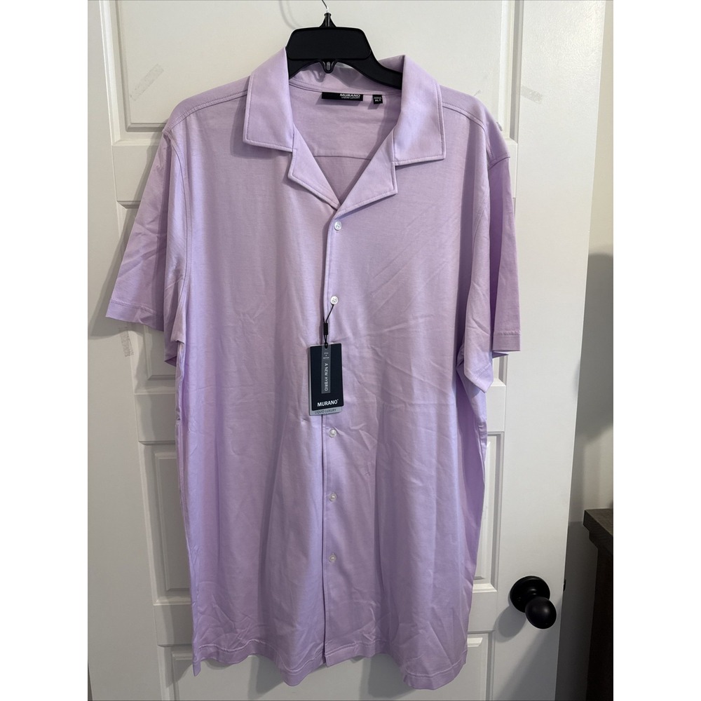NWT $79 Murano Liquid Luxury Shirt SS Lilac Big & Tall XLT Cotton Collared